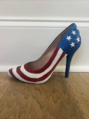 Patriotic Glitter Pointed-Toe High Heels in Red White Blue